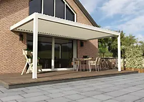 Pergola bioclimatique adossée motorisée aluminium Oviedo blanc 6 x 3 m