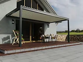 Pergola bioclimatique adossée motorisée aluminium Oviedo gris 6 x 3 m