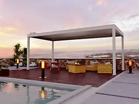 Pergola bioclimatique autoportante motorisée aluminium Oviedo blanc 6 x 3 m