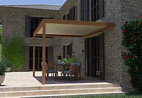 Pergola bioclimatique adossée manuelle Salto Alumin'home aluminium aspect bois - 4 x 3 m