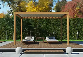 Pergola bioclimatique autoportante manuelle Salto Alumin'home aluminium aspect bois - 4 x 3 m