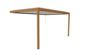 Pergola bioclimatique adossée manuelle Salto Alumin'home aluminium aspect bois - 5 x 3 m