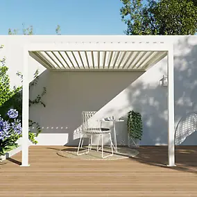 Pergola bioclimatique adossée motorisée Salto Alumin'home aluminium blanc RAL 9010 - 3 x 3 m avec LED intégrés