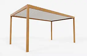 Pergola bioclimatique autoportante motorisée Salto Alumin'home aluminium aspect bois - 5 x 3 m avec LED intégrés