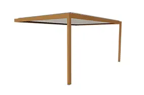 Pergola bioclimatique adossée motorisée Salto Alumin'home aluminium aspect bois - 5 x 3,5 m avec LED intégrés
