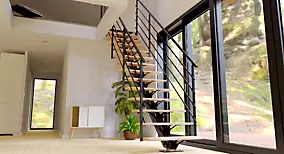 Escalier monopoutre droit Maya rampe aluminium marche hêtre l. 2.75 m