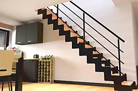Escalier crémaillière droit Costa rampe acier marche hêtre l. 2.75 m