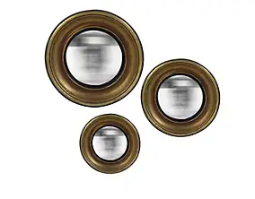 Ensemble 3 miroirs convexe rond style vintage effet vieilli doré ⌀23 x L.23 x H.23 x ep.5 cm