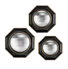 Ensemble 3 miroirs convexe style vintage effet mat noir ⌀22 x L.22 x H.22 x ep.5 cm