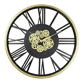 Horloge murale noire et dorée Ø 80 cm