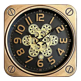 Horloge murale carrée noire et dorée 35 x 35 cm