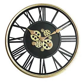 Horloge murale mécanique noir et or ⌀54 cm