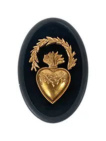 Décoration murale ex-voto cœur couronne doré H.18,8cm Emde