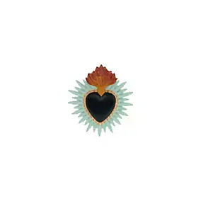 Décoration murale ex-voto coeur coloré noir, bleu H.10cm Emde