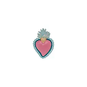 Décoration murale ex-voto cœur coloré rose H.7,8cm Emde
