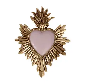 Décoration murale ex-voto cœur coloré rose pale H.14,4cm Emde