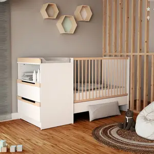 Pack duo lit bébé évolutif et commode à langer en bois de hêtre verni Carrousel blanc