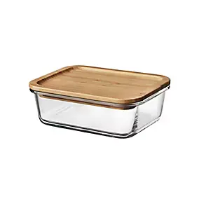 Boîte rectangulaire en verre avec couvercle hermétique en bambou 0,35 L