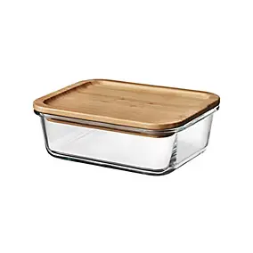 Boîte rectangulaire en verre avec couvercle hermétique en bambou 0,8 L