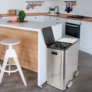 Poubelle de tri 2 compartiments inox soft close 2 x 30 L - 52,5 x 38 x 66,5 cm