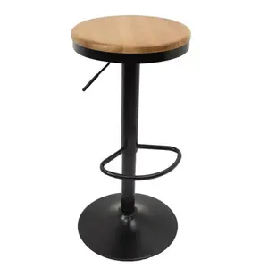 Tabouret de bar RUBBER WOOD noir et bois hauteur réglable acier Corten
