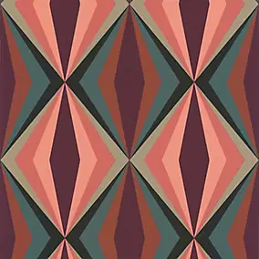 Papier peint Bensimon vinyle intissé losange seventies Rose et vert