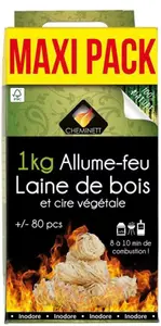 Boîte de 1 kg d'allume-feu Laine de bois et cire végétale
