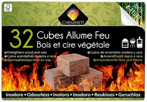 Boîte de 32 allume feu en cube bois