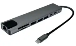 Adaptateur 8 en 1 aluminium HDMI RJ45 USB-C USB-A avec lecteur SD