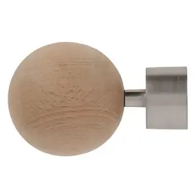 Embout boule pour barre à rideau bois de hêtre, chromé mat Ø28mm Mobois
