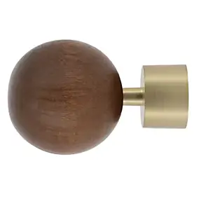 Embout boule en bois pour barre à rideau bois chêne foncé et métal doré mat Ø2,8cm Mobois