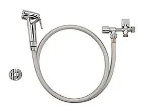 Ensemble douchette WC en ABS chromé, 1 robinet 3 voies et 1 flexible PVC Noyon et Thiebault