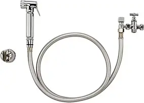 Ensemble douchette WC en laiton, support, robinet et flexible PVC Noyon et Thiebault