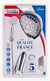 Ensemble de douche 1 douchette en ABS 5 jets, 1 support mural et 1 flexible 150 cm en inox