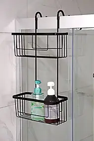 Étagère valet à suspendre à la paroi de douche, 2 niveaux, noir, MTK