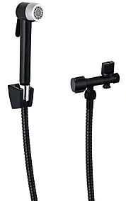 Kit hygiène WC avec douchette 2 jets + flexible + support mural + robinet alimentation, noir/chrome, MTK Harmonie