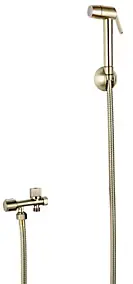 Kit hygiène WC avec douchette 2 jets + flexible + support mural + robinet alimentation, doré brossé, MTK Harmonie
