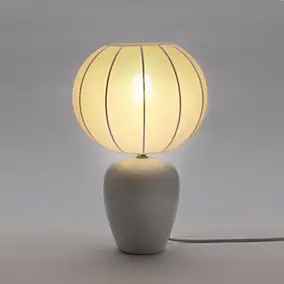 Lampe à poser en céramique, tissu blanc H.31cm E27 5W Lussiol, Emma