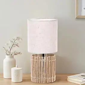 Lampe à poser Bocage effet bois, abat-jour tissu écru Ø15 x H.31cm Seynave