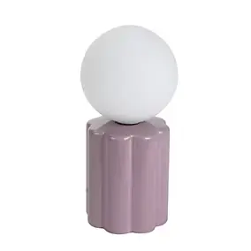 Lampe à poser pied céramique violet parme, globe verre opalin H.25 G9 40W Seynave, Omer