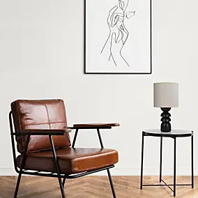 Lampe à poser en céramique noir et lin H.32cm E14 40W Seynave, Kamil