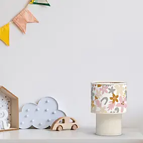 Lampe à poser enfant beige tissu fleuri H.25cm E27 40W Seynave