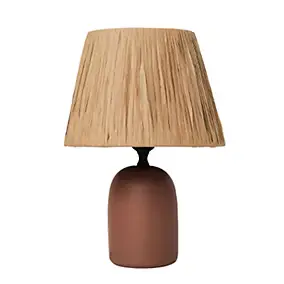 Lampe à poser en céramique marron rustique et raffia H.31,5cm E27 40W Seynave, Alezio