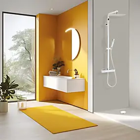 Colonne de douche thermostatique anti-brûlure avec pomme de tête, douchette et flexible, chrome, Valentin Touareg