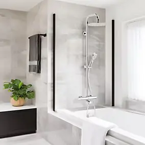 Colonne bain douche thermostatique anti-brûlure avec pomme de tête, douchette et flexible, chrome, Valentin Opium