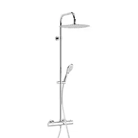 Colonne de douche thermostatique anti-brûlure avec pomme de tête ronde, douchette et flexible, chrome, Valentin Opium