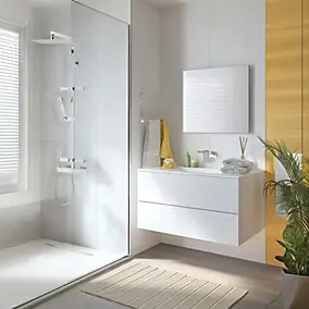 Colonne de douche thermostatique avec tablette, pomme de tête, douchette et flexible, chrome, Valentin Touareg