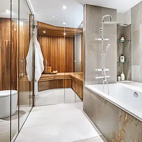 Colonne bain douche thermostatique avec tablette, pomme de tête ronde, douchette et flexible, chrome, Valentin Opium