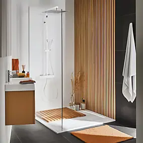 Colonne de douche thermostatique avec pomme de tête, douchette et flexible, chrome, Valentin Allure