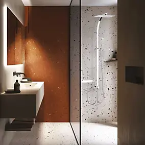 Colonne de douche thermostatique avec pomme de tête, douchette et flexible, chrome, Valentin Inouie